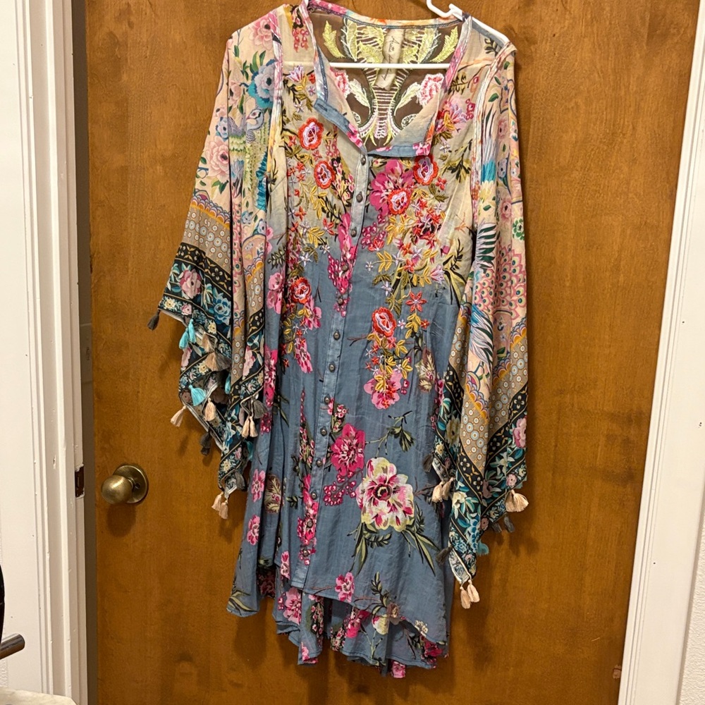 248. Aratta Bohemian Floral Embroidery Asymmetrical Dress